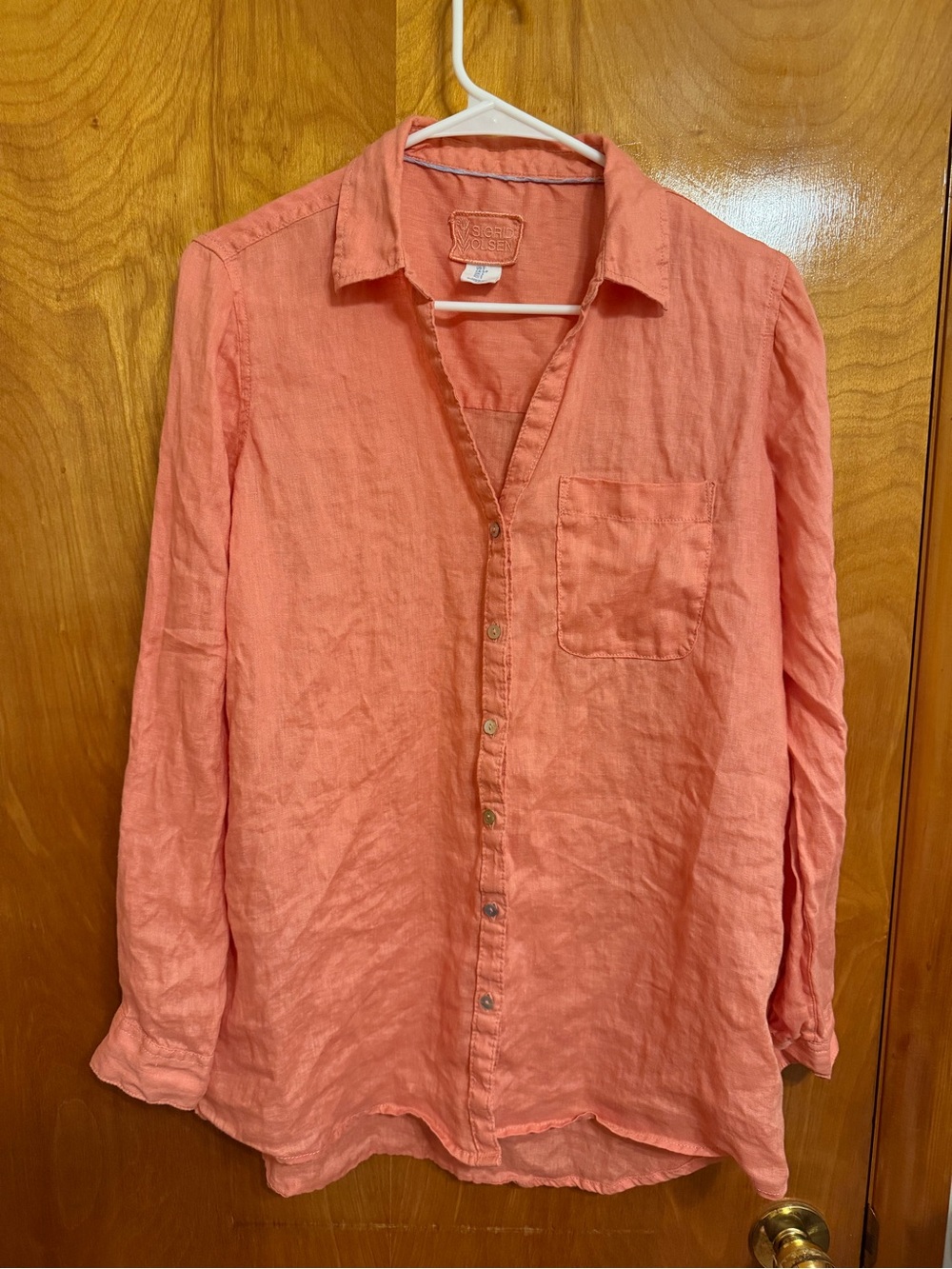 Sigrid Olsen Coral-Pink Linen Button Front Shirt